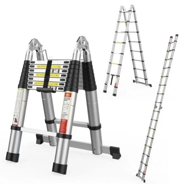 ESCADA TELESCOPICA DOBRAVEL C/ESTRUTURA DE ALUMINIO 3,8 M