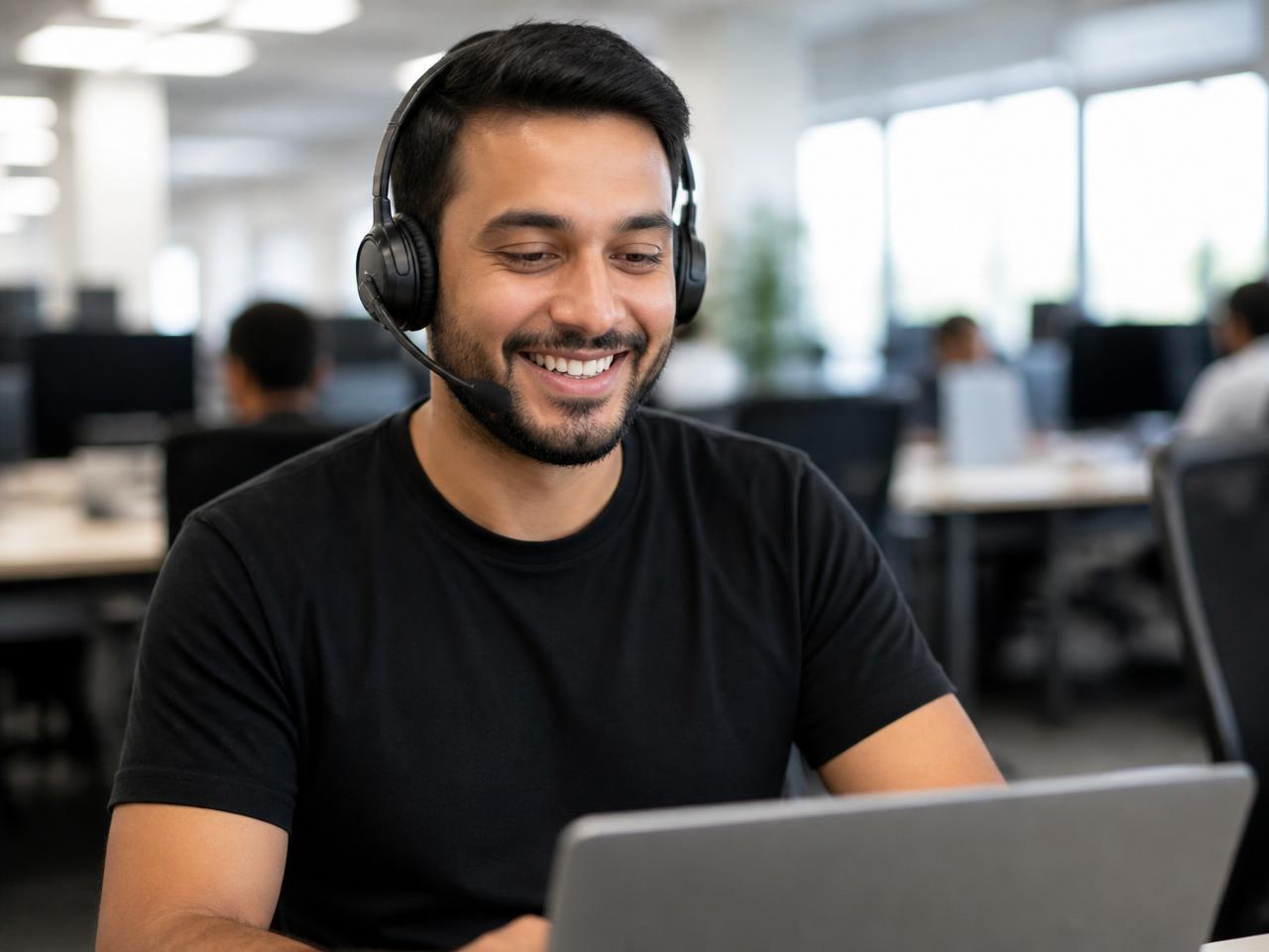 Técnico da GW Wireless com headset atendendo um provedor
