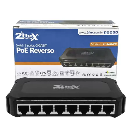 SWITCH (2FLEX) 2F-N8GPR GIGA POE REVERSO 8 PORTAS 48V (VLAN